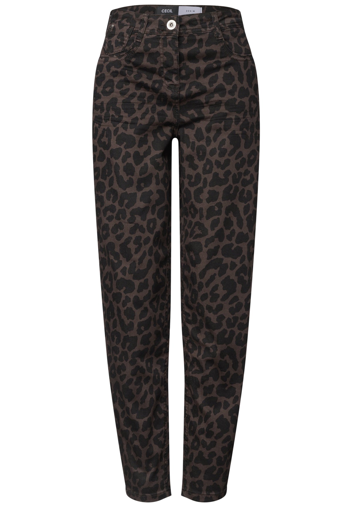 CECIL Damen High Waist Barrel Leg Jeans mit Leo-Muster - Trüffelbraun truffle brown