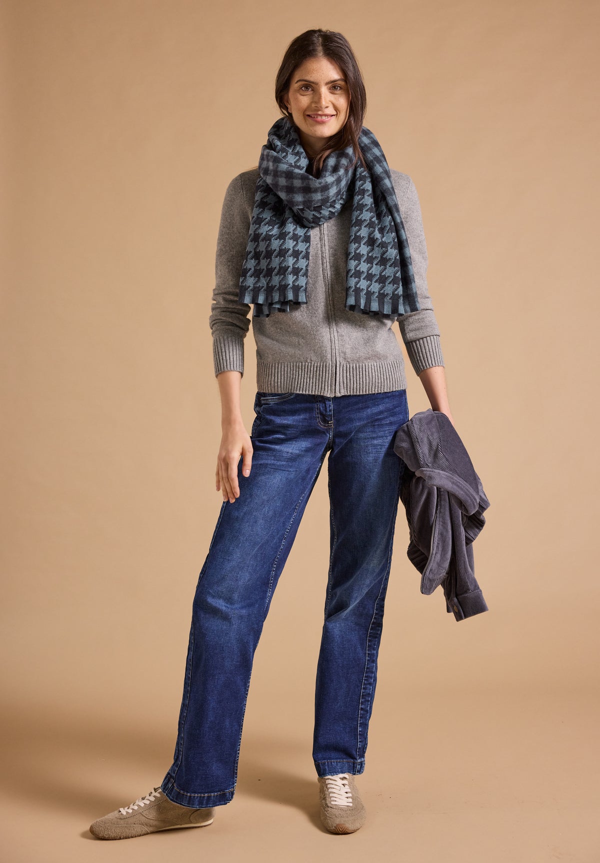 CECIL Damen Strickschal mit Fransen und Muster - Dunkelblau dark navy blue