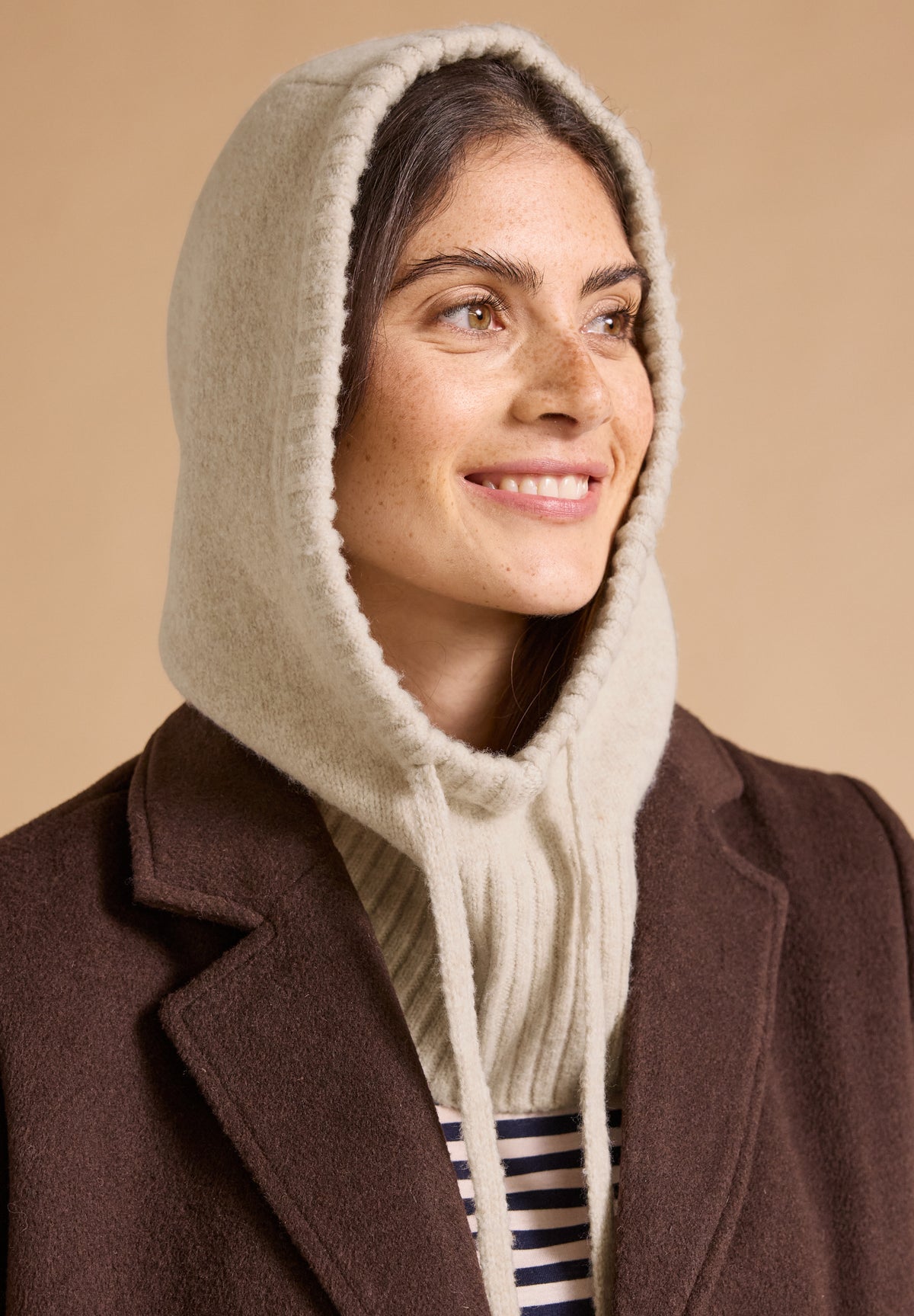 CECIL Damen Balaclava mit Tunnelzug - Beige meliert powder beige melange