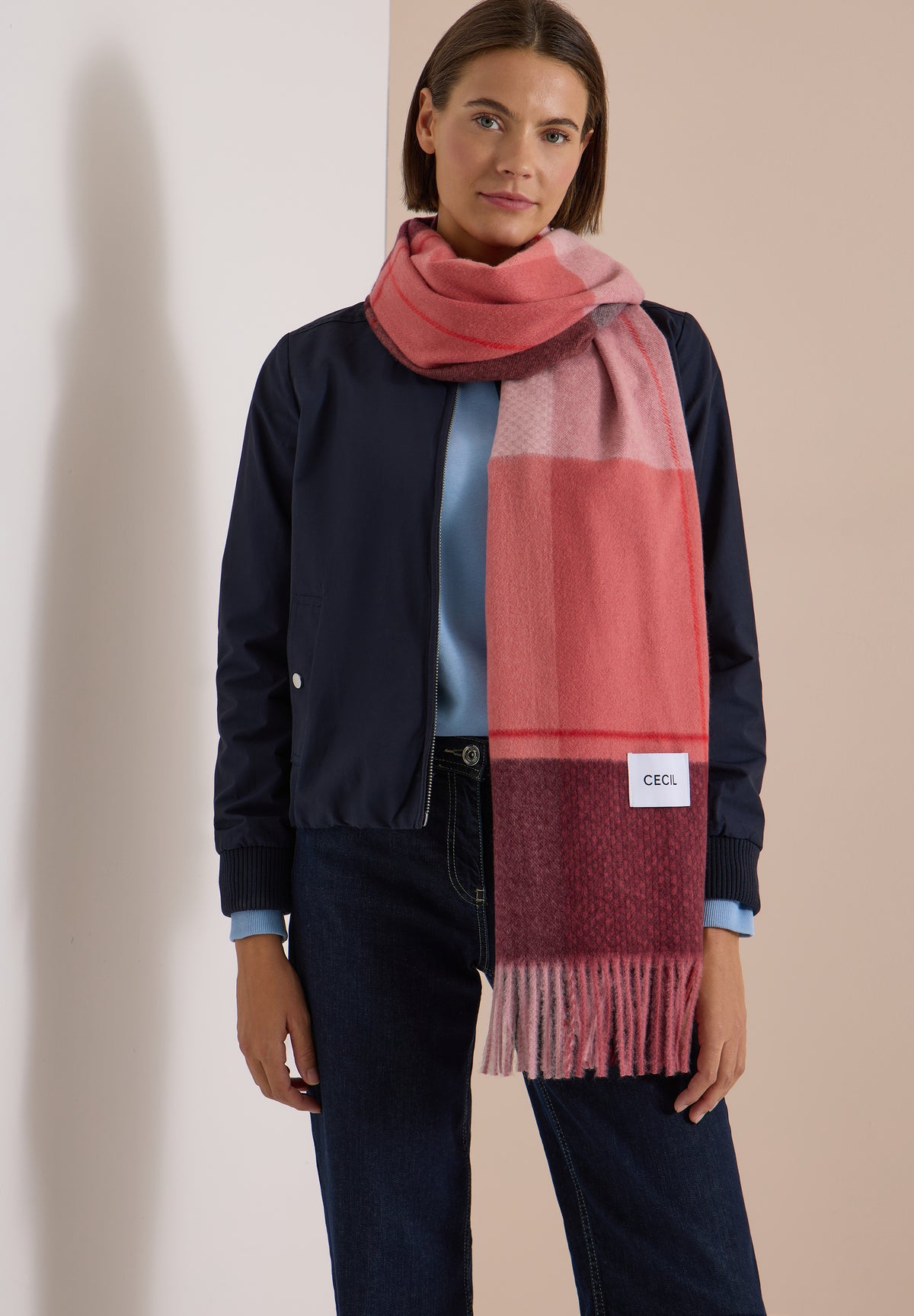 CECIL Damen Kuscheliger Schal mit Fransen - Rosa velvet rose
