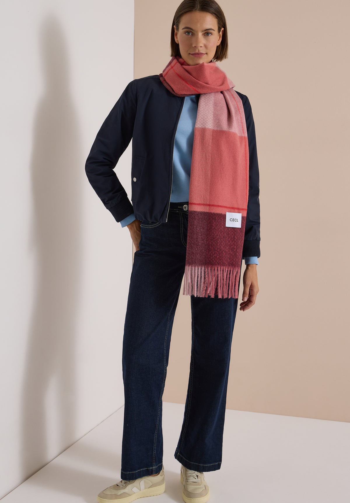 CECIL Damen Kuscheliger Schal mit Fransen - Rosa velvet rose