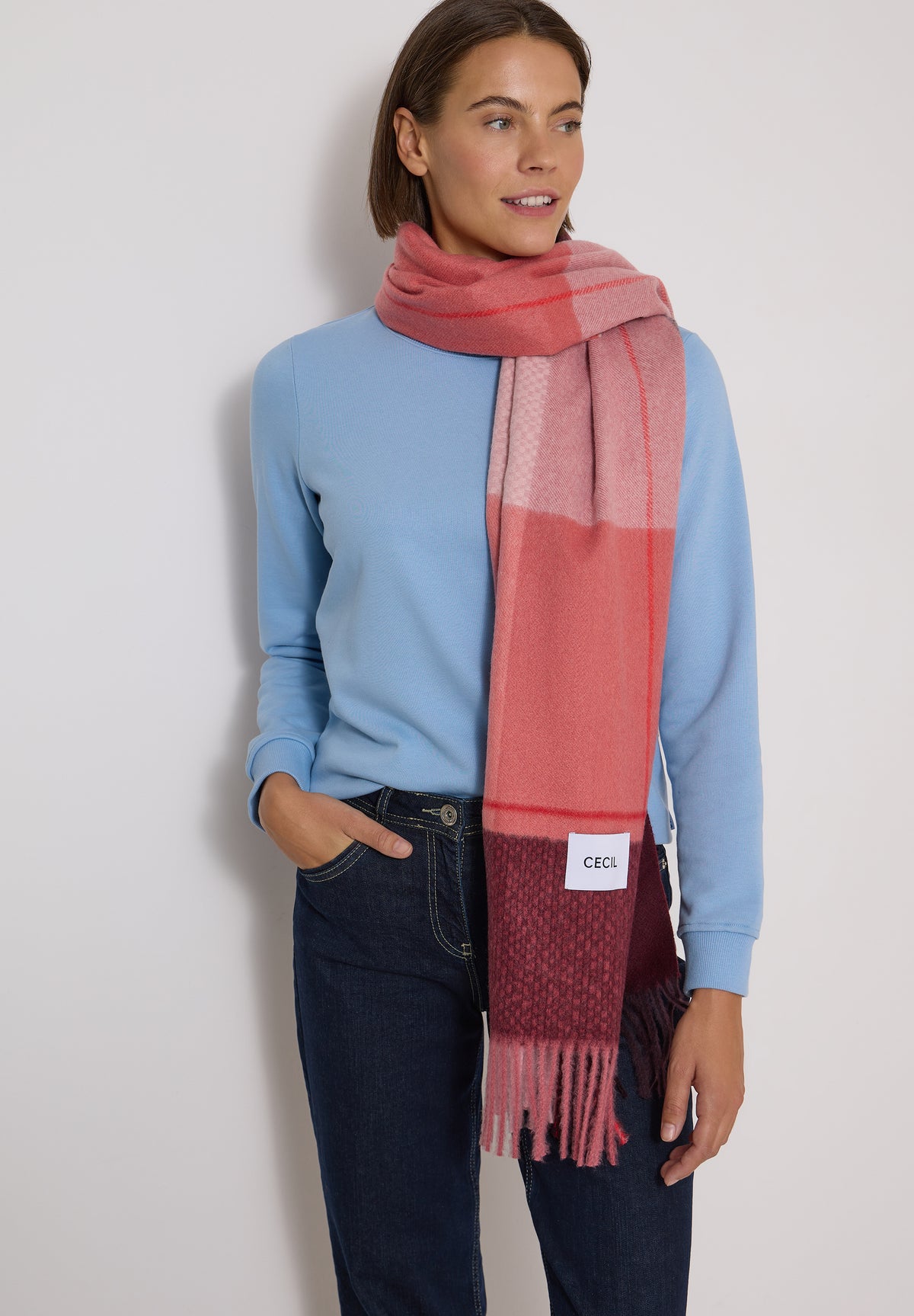 CECIL Damen Kuscheliger Schal mit Fransen - Rosa velvet rose