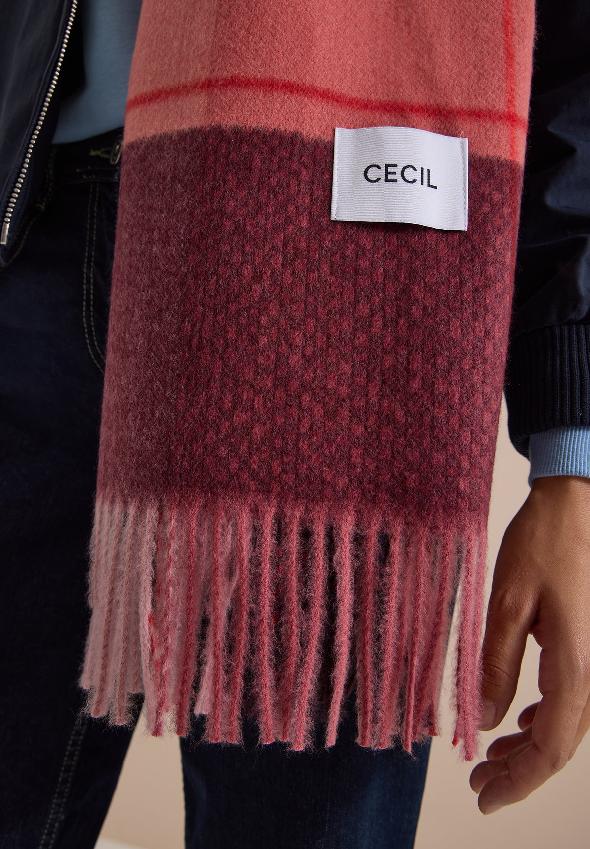 CECIL Damen Kuscheliger Schal mit Fransen - Rosa velvet rose