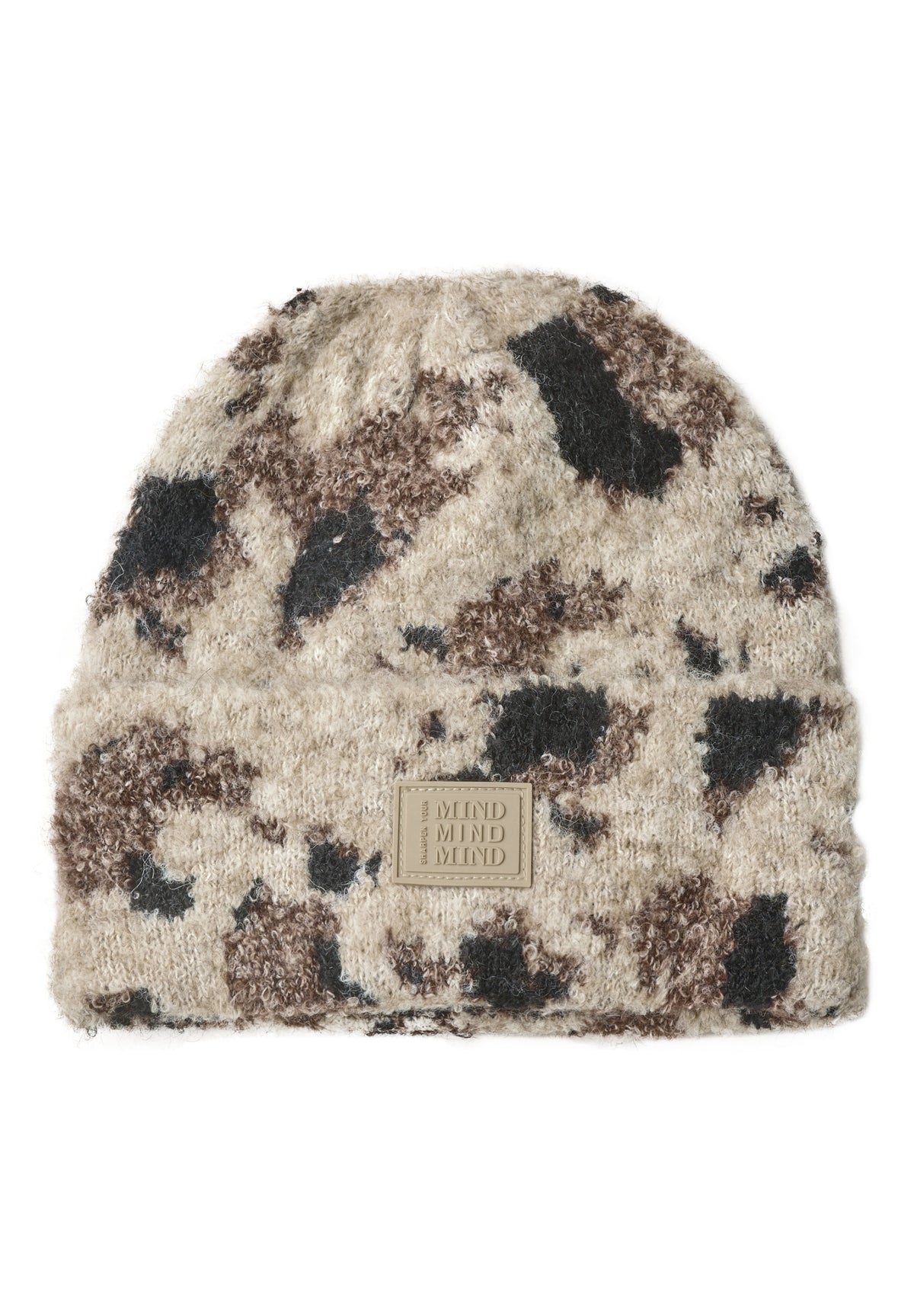 CECIL Damen Fake-Fur-Beanie mit Kuhmuster - Perlbeige meliert pearl beige melange