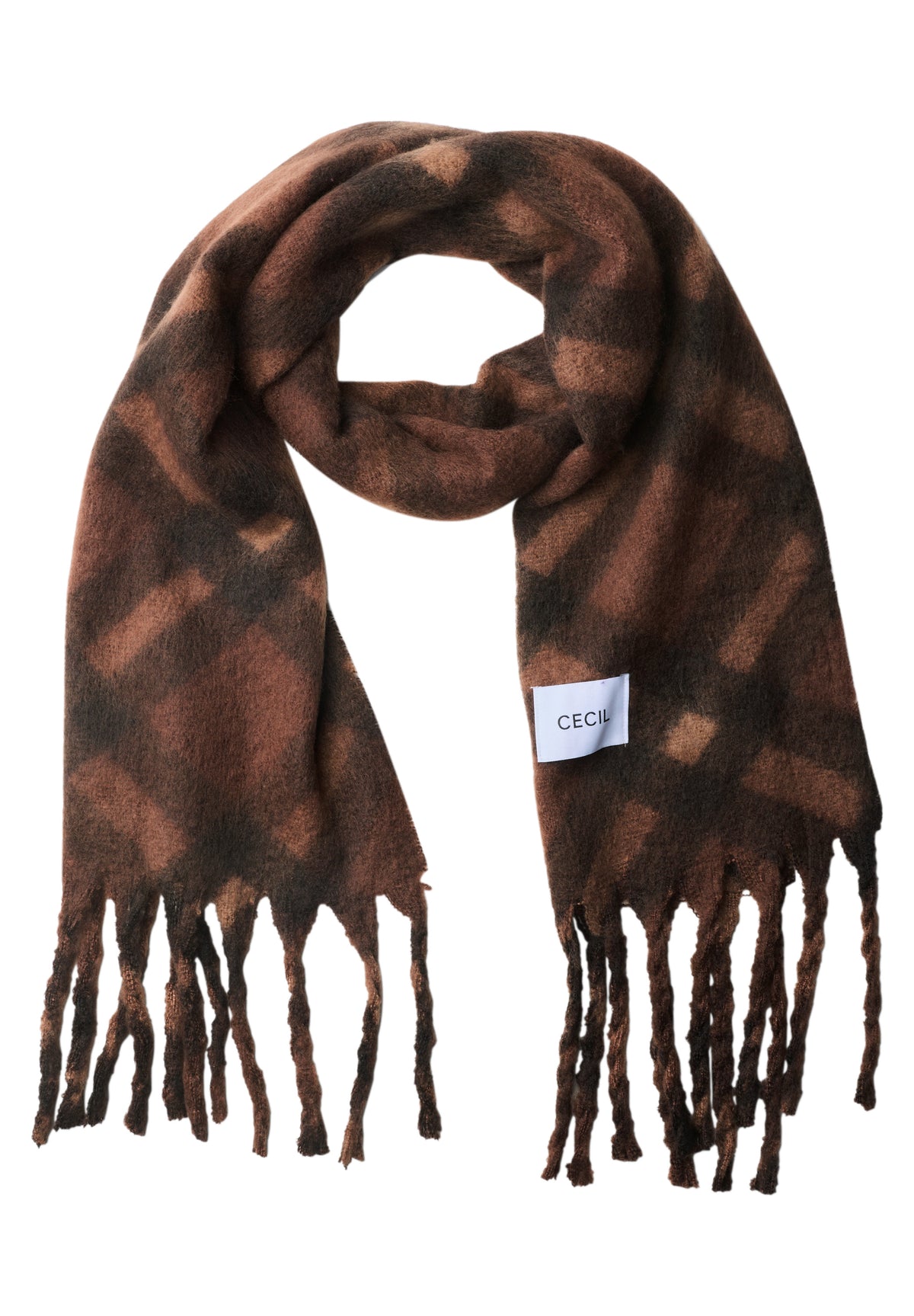 CECIL Damen Angerauter Schal mit Fransen - Mokkabraun mocha brown