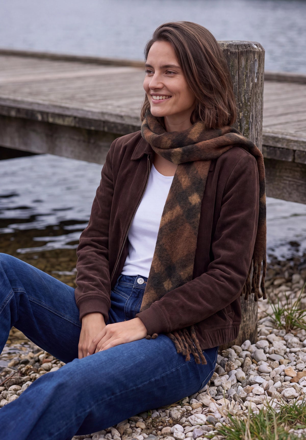 CECIL Damen Angerauter Schal mit Fransen - Mokkabraun mocha brown