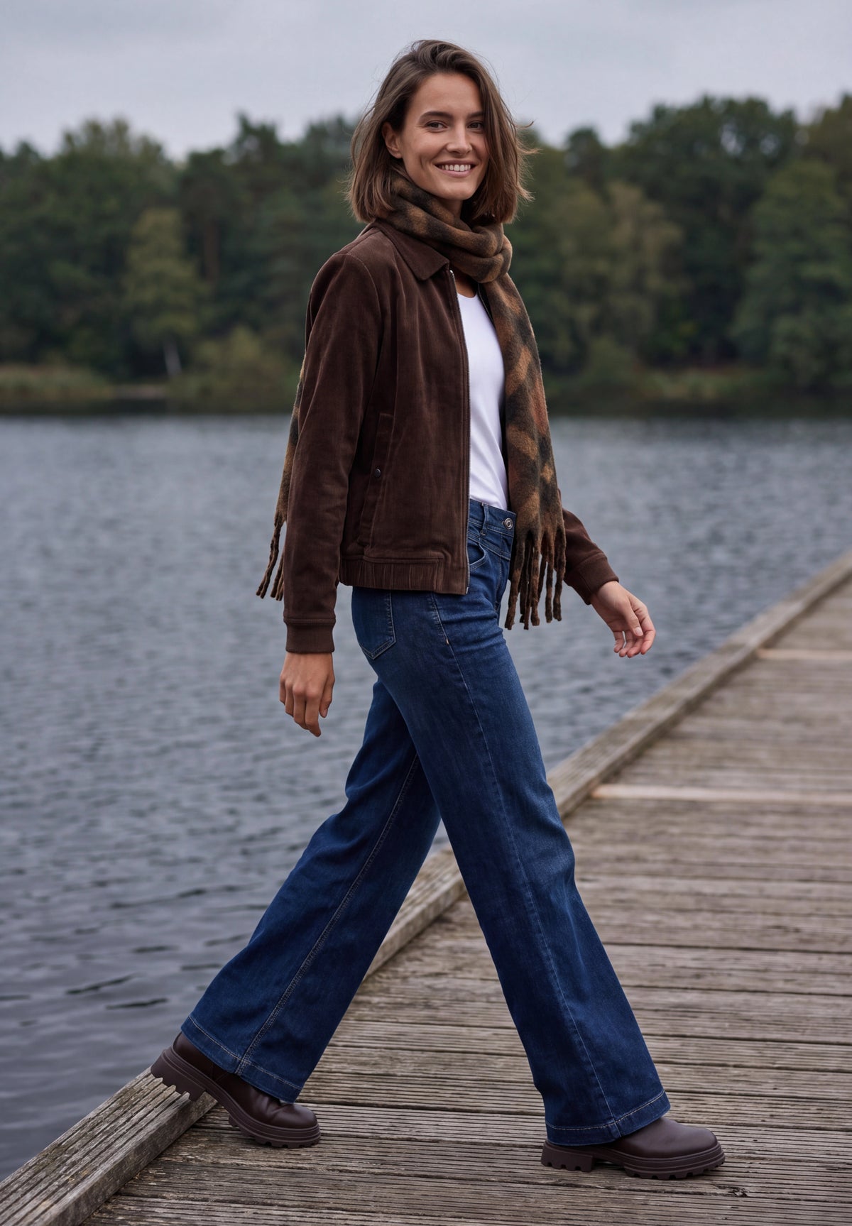 CECIL Damen Angerauter Schal mit Fransen - Mokkabraun mocha brown
