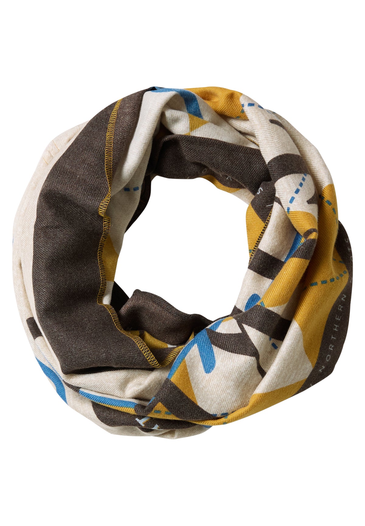 CECIL Damen Loop-Schal mit Wording und Argyle-Muster - Beige meliert Coffee beige melange