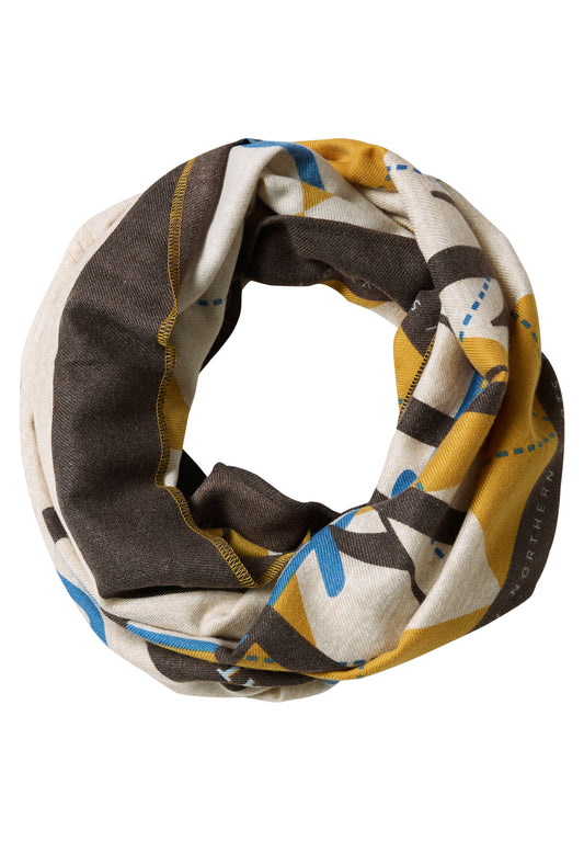 CECIL Damen Loop-Schal mit Wording und Argyle-Muster - Beige meliert Coffee beige melange