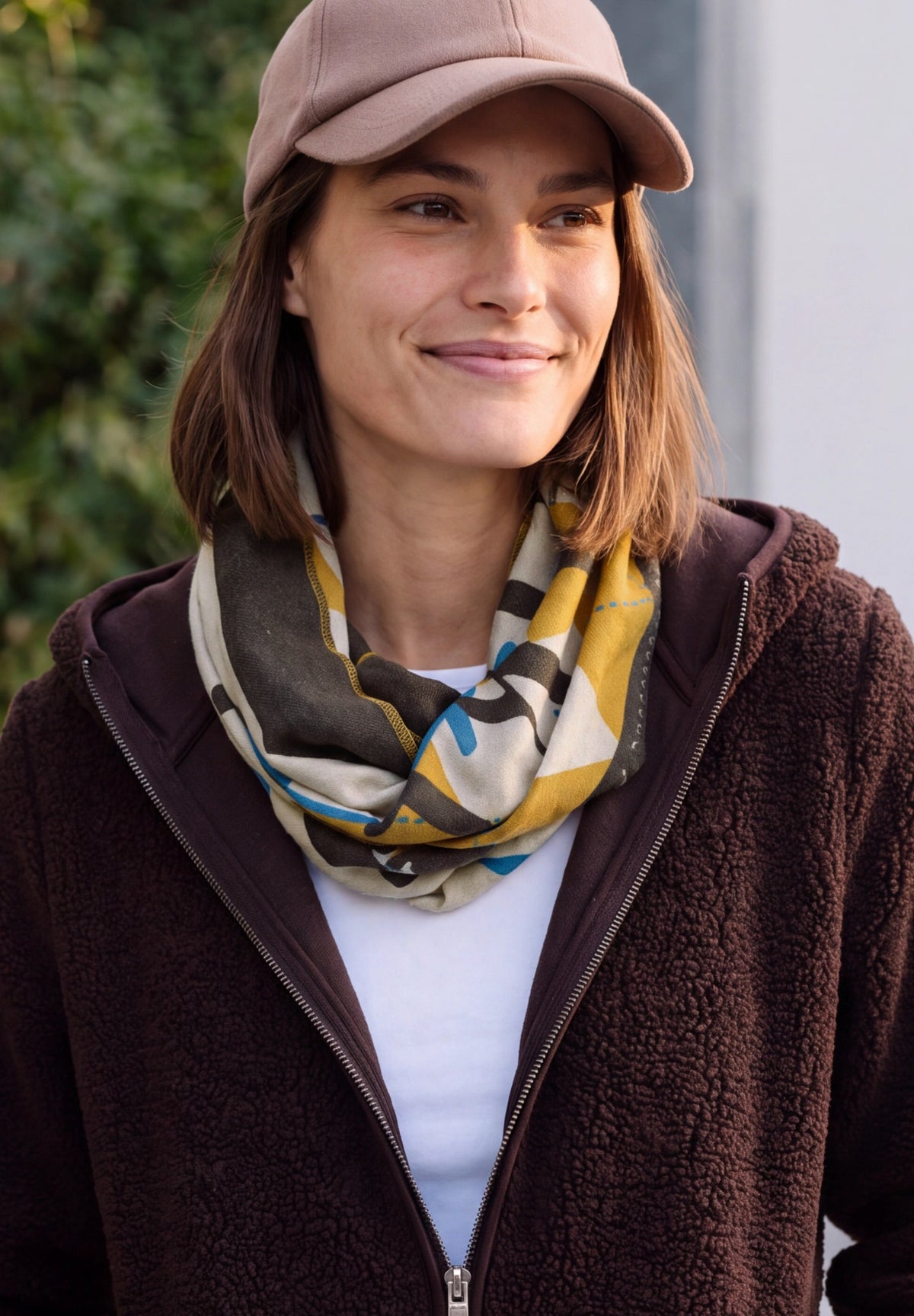 CECIL Damen Loop-Schal mit Wording und Argyle-Muster - Beige meliert Coffee beige melange