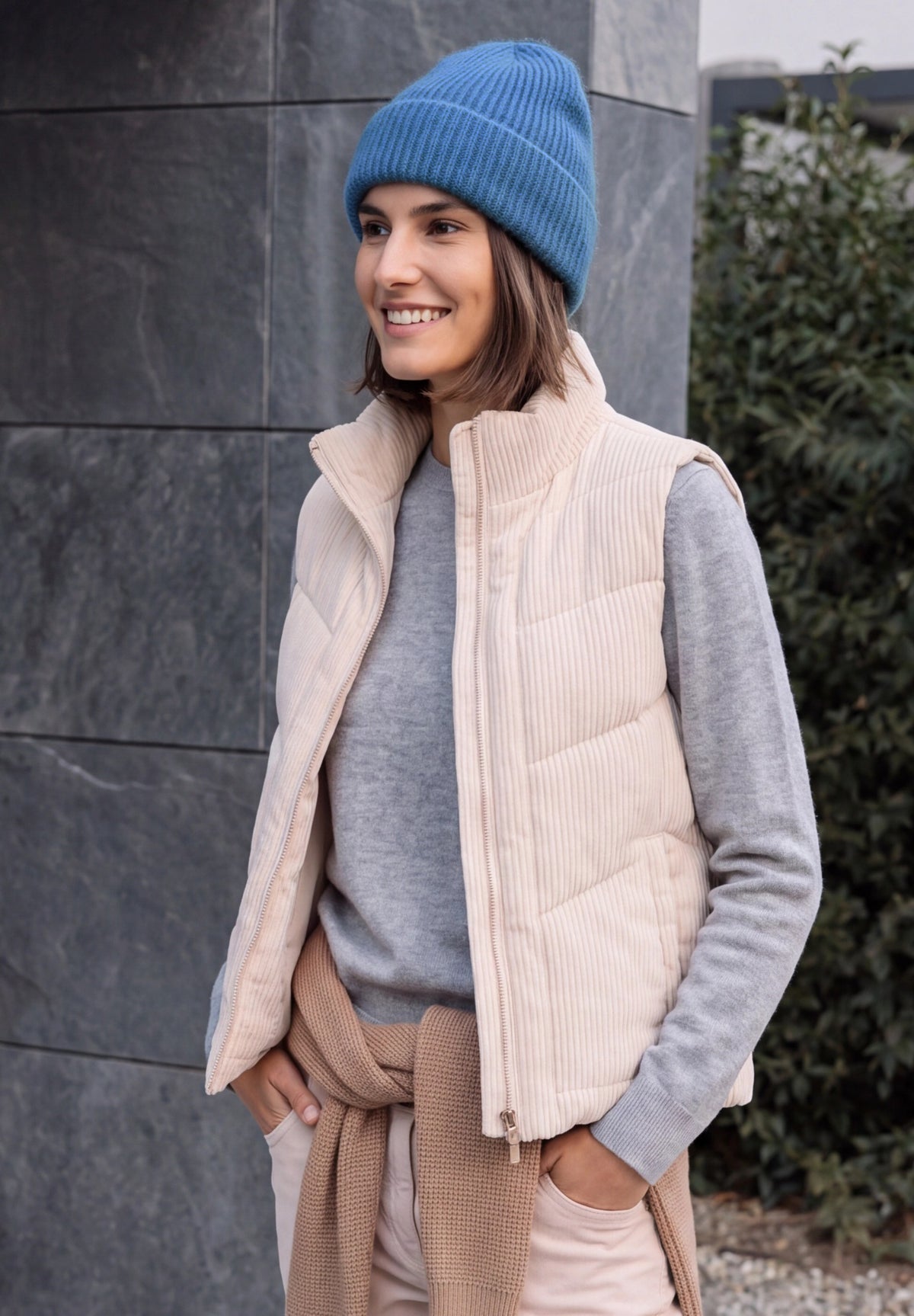 CECIL Damen Rippstrick-Beanie - Blau meliert north blue melange