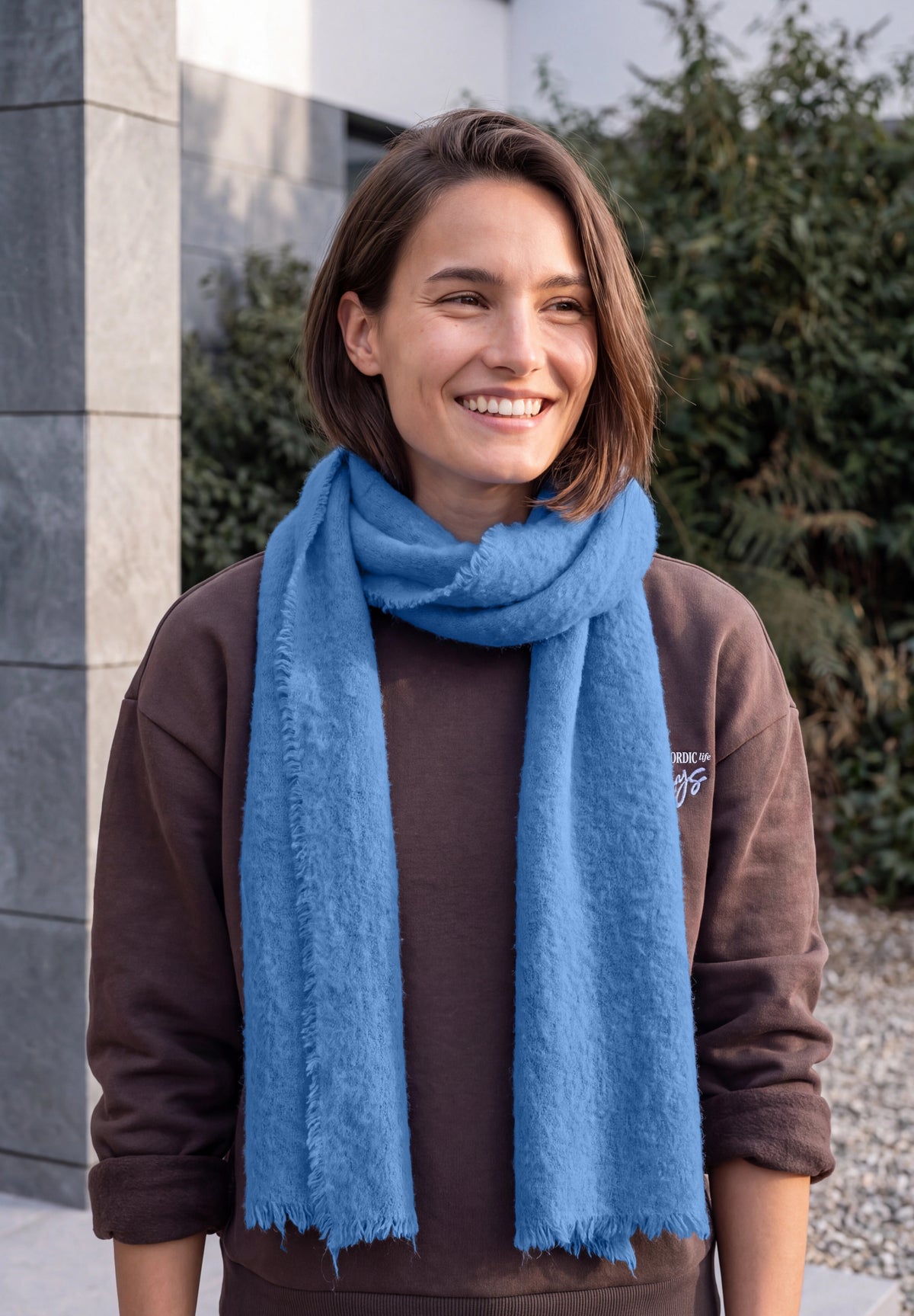 CECIL Damen Strickschal mit Fransen - Blau north blue