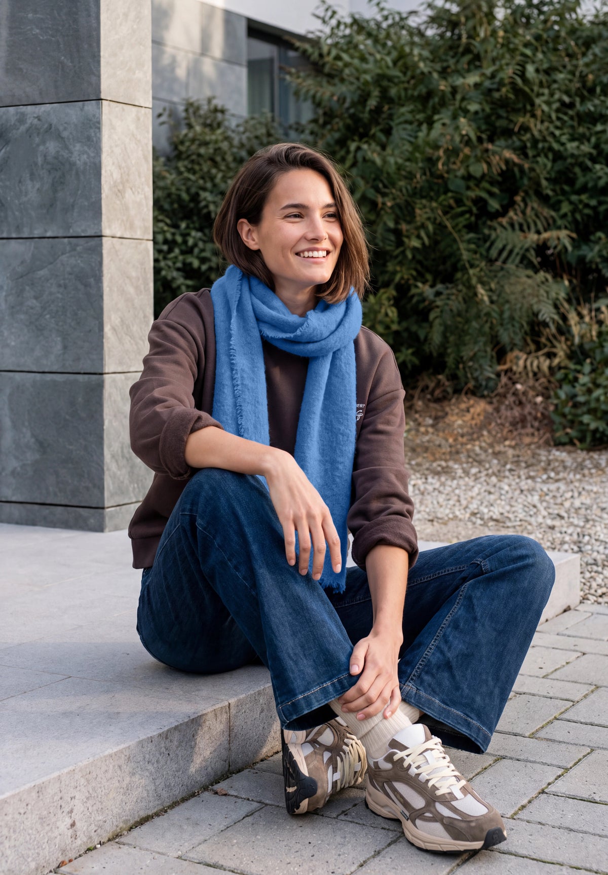 CECIL Damen Strickschal mit Fransen - Blau north blue